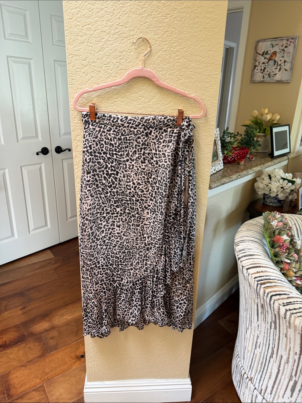 Lavender Brown Leopard Wrap Midi Skirt in Beige and Black